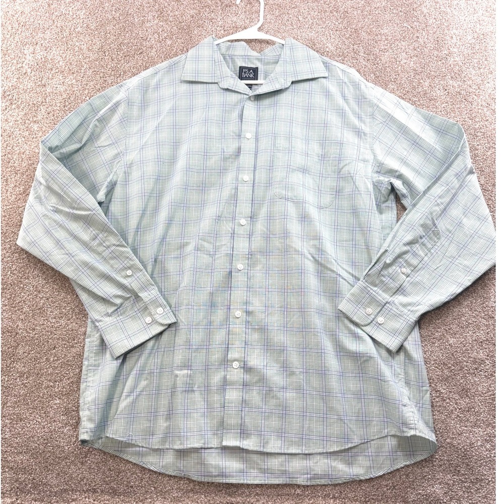 Jos. A. Bank Traveler Shirt Green Blue Plaid Traditional Fit Cotton Large L